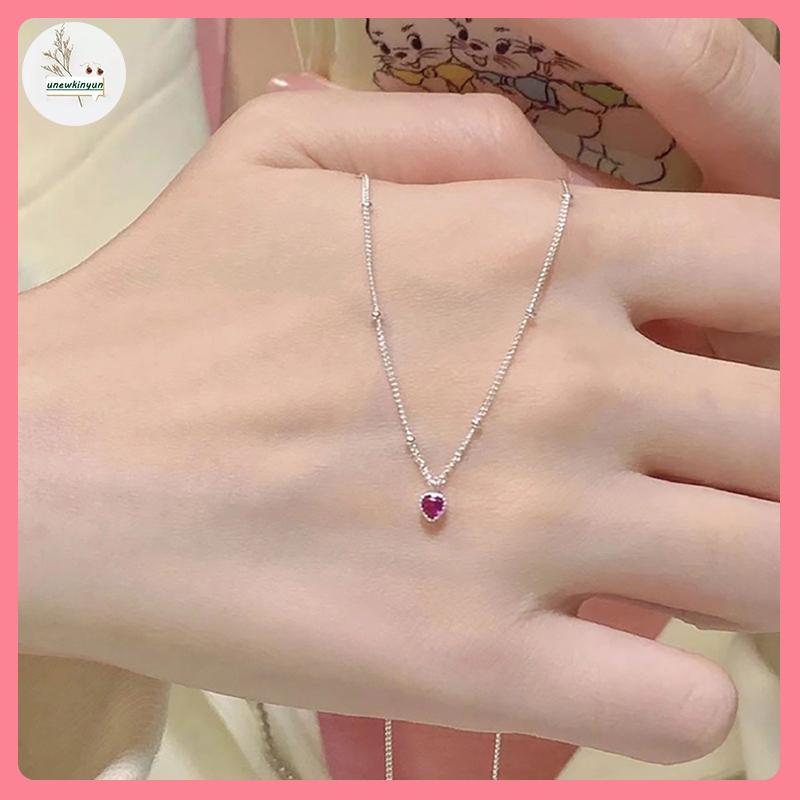 UU สร้อยคอจี้สําหรับผู้หญิงเครื่องประดับสร้อยคอรักจี้หัวใจสีแดงขนาดเล็กเรียบง่ายรูปหัวใจคอ VN