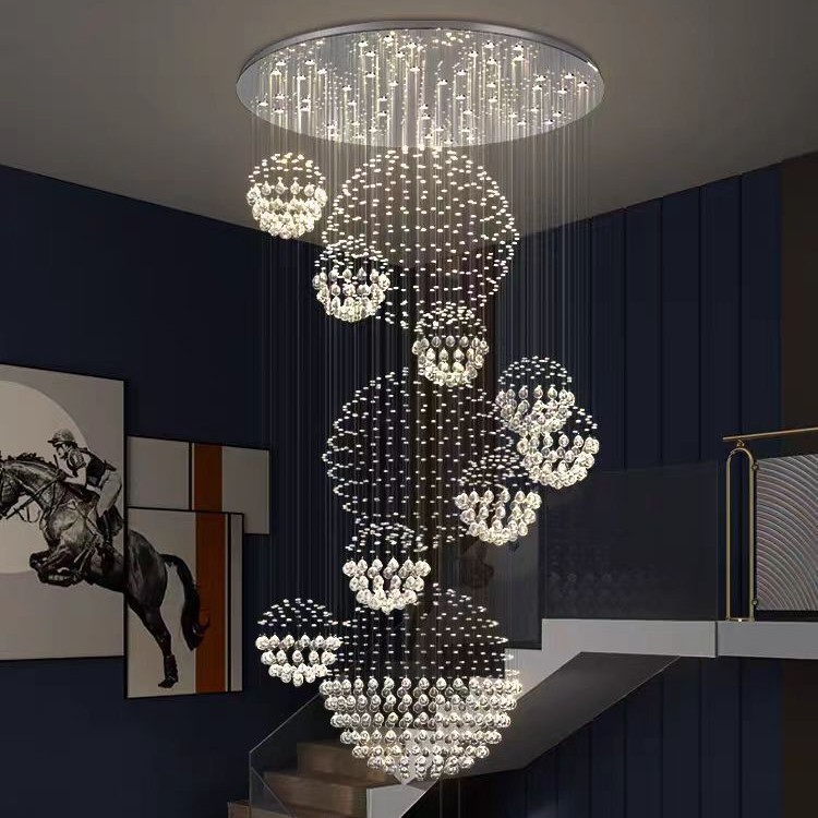 Duplex Villa Living Room Hollow Crystal Chandelier Modern Simple Luxury Staircase Hotel Lobby Shop E