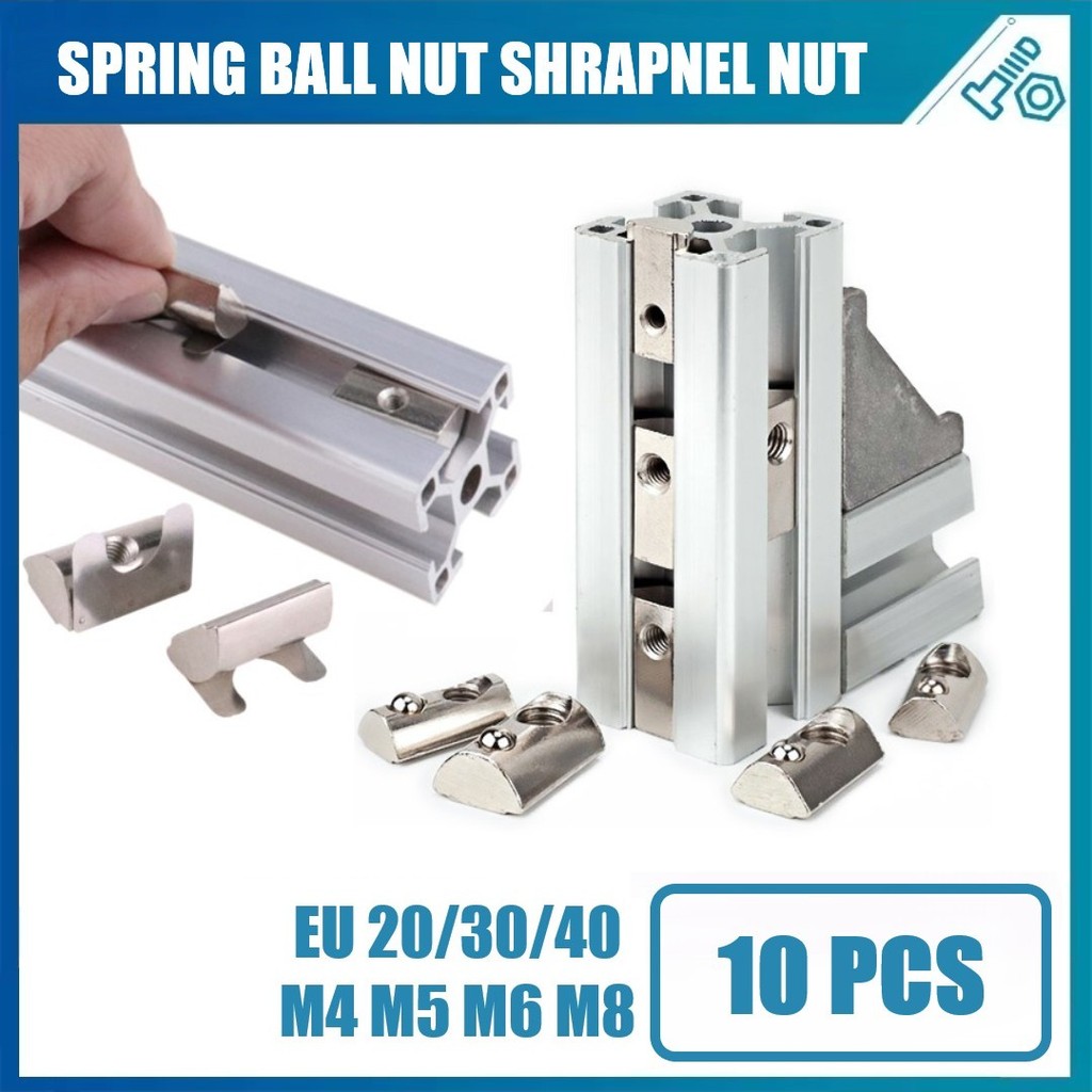 10PCS EU20/30/40 M4/M5/M6/M8 ตําแหน่งถั่วฤดูใบไม้ผลิ Ball Nuts Shrrapnel Nuts T-slot V-slot Extrusio