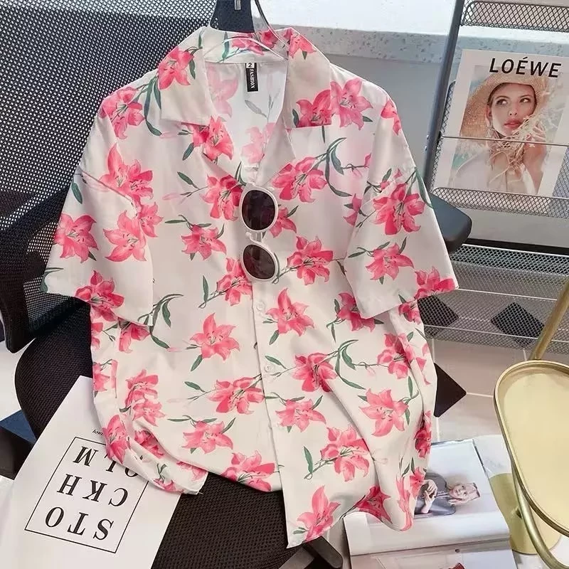Bella Shop เสื้อฮาวายลายดอกไม้ แขนสั้น ทรงหลวม เสื้อสงกรานต์ thumbnail 5
