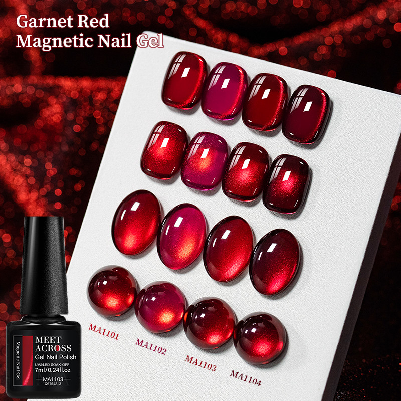 MEET ACROSS โกเมนสีแดงแม่เหล็กเล็บเจล Cat Eye Gel Polish Soak Off ยาทาเล็บที่มีสีสัน DIY เล็บ 7ml ราคา ถูกที่สุด ดีลบีเคเค แกลเลอรีภาพที่ 3