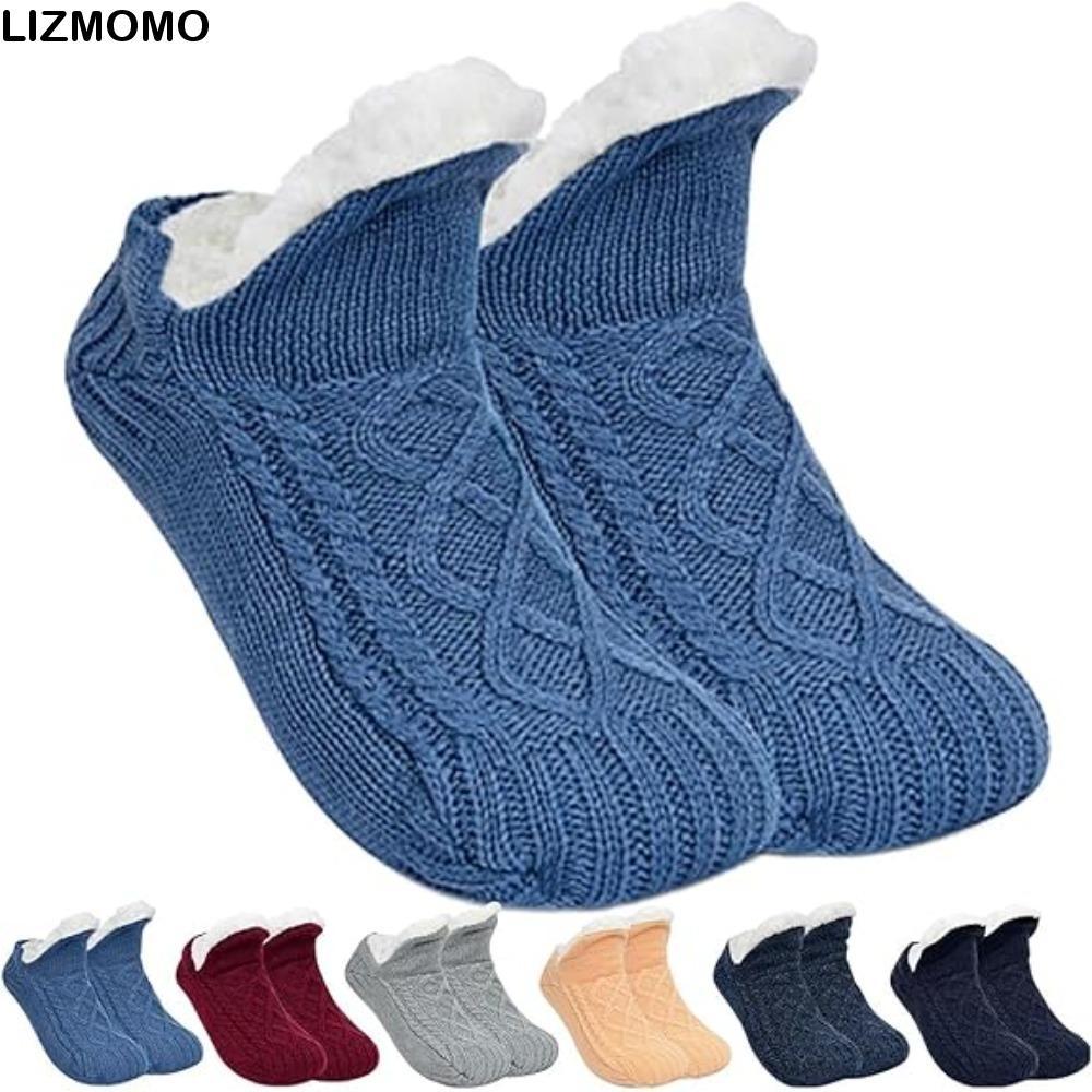 LIZMOMO V-Mouth Fluffy Slipper Socks, Velvet Thickening Warm Socks, Antiskid Winter|Weaving Foot Sol