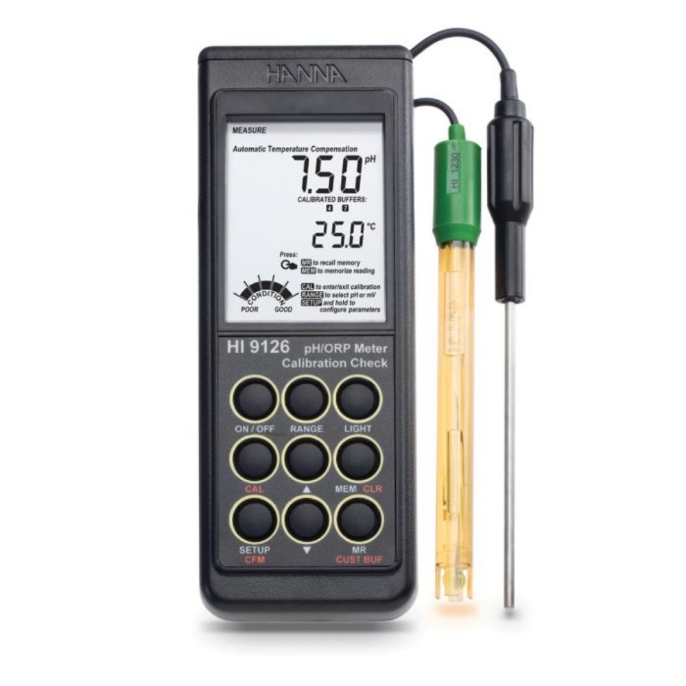 Hanna Instruments HI9126 กันน้ําแบบพกพา PH/ORP MV Meter พร้อม CAL Check, ATC, Backlit LCD และ IP67 ก