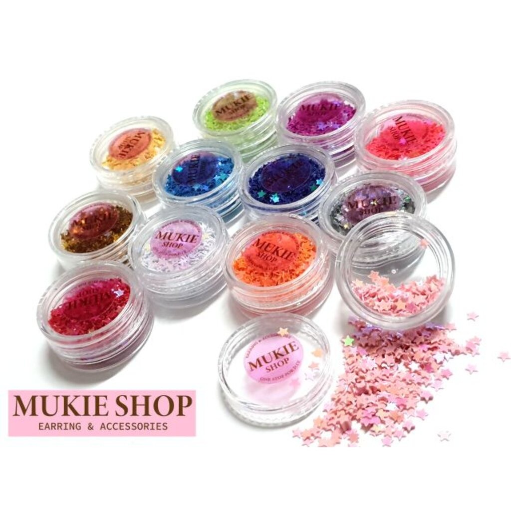 Mukie shop DIY Glitter กลิตเตอร์ ดวงดาว 3มิล ดาว ตกแต่งเล็บ เคสมือถือ เรซิ่น แบบกระปุก มุกี้ ช้อป