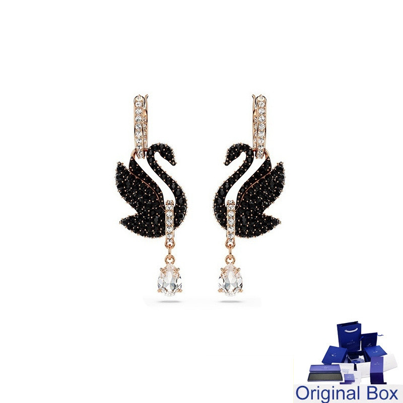 27R Swan เครื่องประดับ Iconic Swan Swan ต่างหู Drop-Shaped Black Swan ต่างหูต่างหูห้อย 925 ต่างหูเงิ