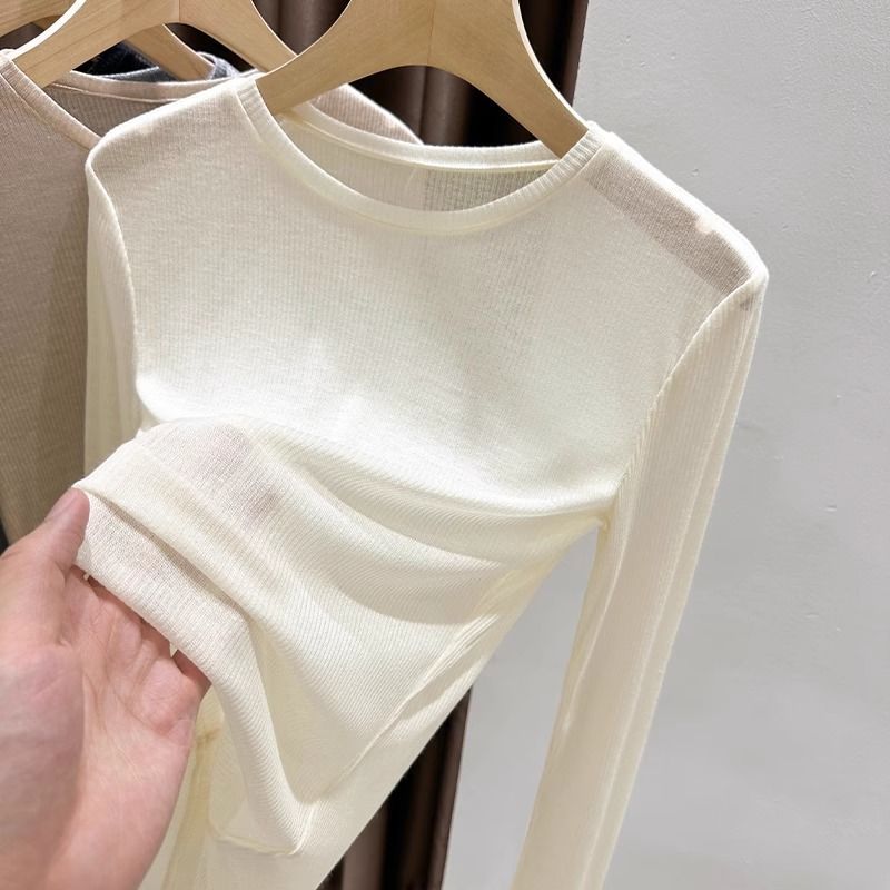 COD 2026 Fine-Threaded ถัก Bottoming เสื้อผู้หญิงบางเล็กน้อยโปร่งใสเสื้อยืด 2024 ฤดูใบไม้ผลิฤดูใบไม้