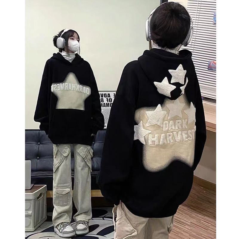 เกาหลีเกาหลี2026อเมริกันRetro Starเสื้อกันหนาวผู้หญิงOversize Streetสวมใส่Plusกํามะหยี่หนาฤดูใบไม้ร่