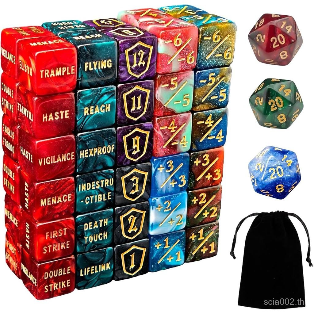 63 ชิ้น MTG Counter Dice Set - AbilityKeyword Counters, -1/+1 Life, Shield Life Counter Dice, Creatu