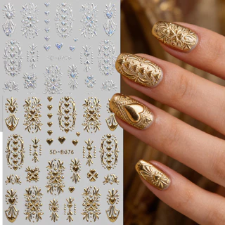 HAMA NAIL 5D นูนสติกเกอร์เล็บขายส่ง - Retro Heart, ไม่สม่ําเสมอเส้น, รูปเรขาคณิต, หรูหราโลหะตกแต่งเล็บสติกเกอร์สําหรับเจ้าสาวและงานแต่งงาน
