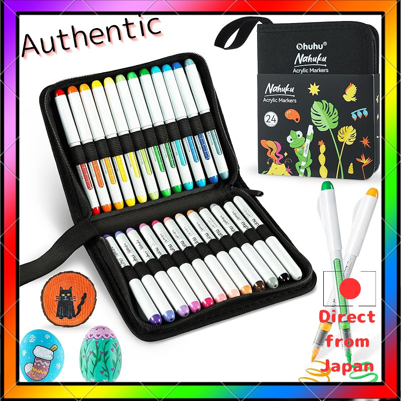Ohuhu Acrylic Paint Marker Brush Set - 24/44 Colors, Opaque Water-Based Ink, Direct Liquid Ink, Vers