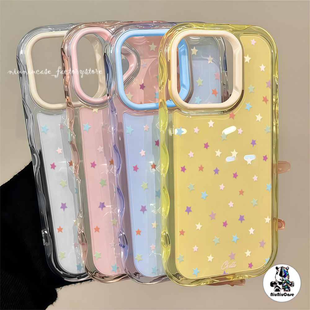 สําหรับ เคสไอโฟน13 เคส ดาวสีสัน For iPhone 16 15 14 13 12 11 17 Pro Max 14 15 16 Plus เคสโทรศัพท์ Insสี TPU Jelly Case
