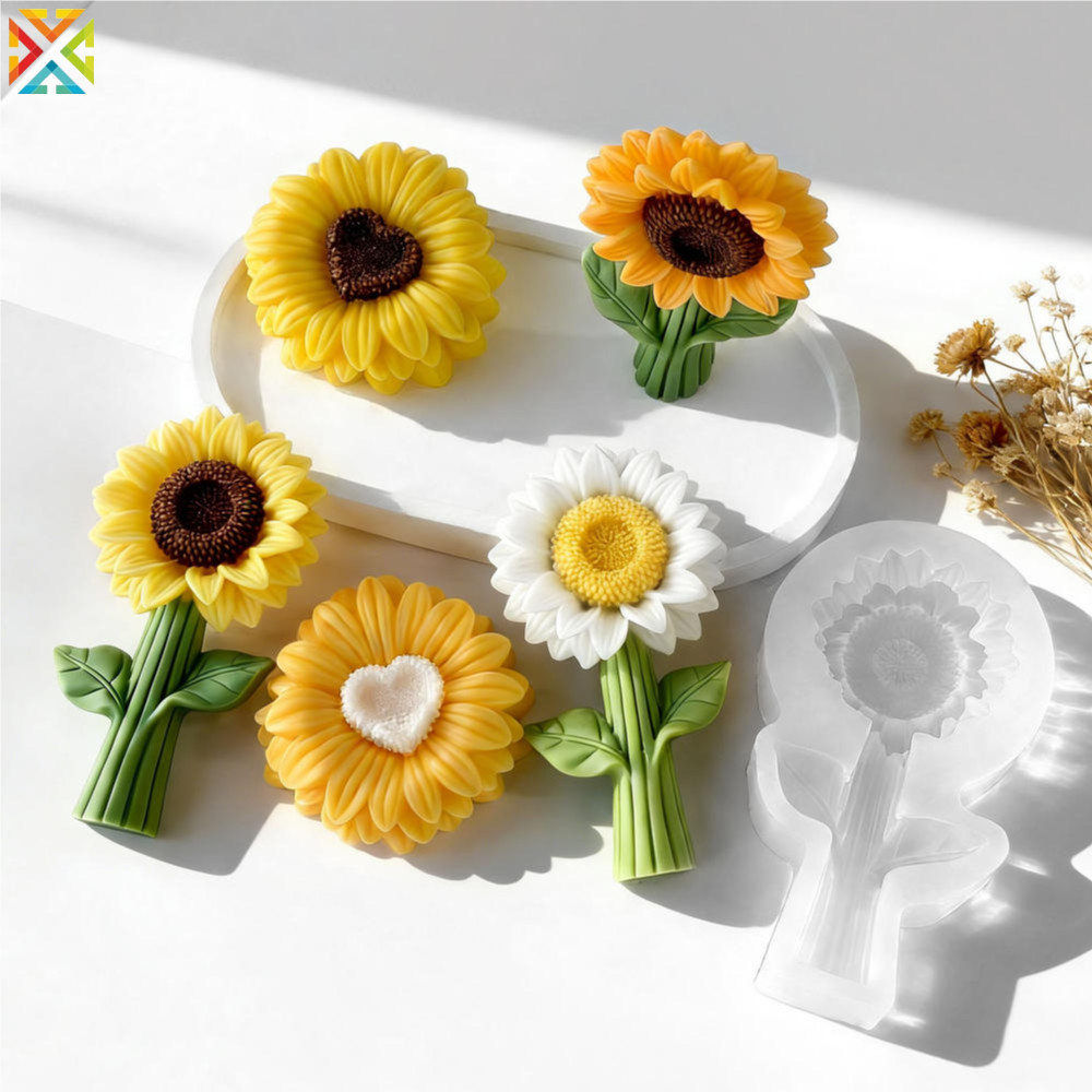 DIY เทียนดอกทานตะวันแม่พิมพ์ซิลิโคน 3D ดอกไม้สบู่ปูนปลาสเตอร์น้ํามันหอมระเหยหิน Mould ตกแต่งบ้านหัตถกรรมอุปกรณ์