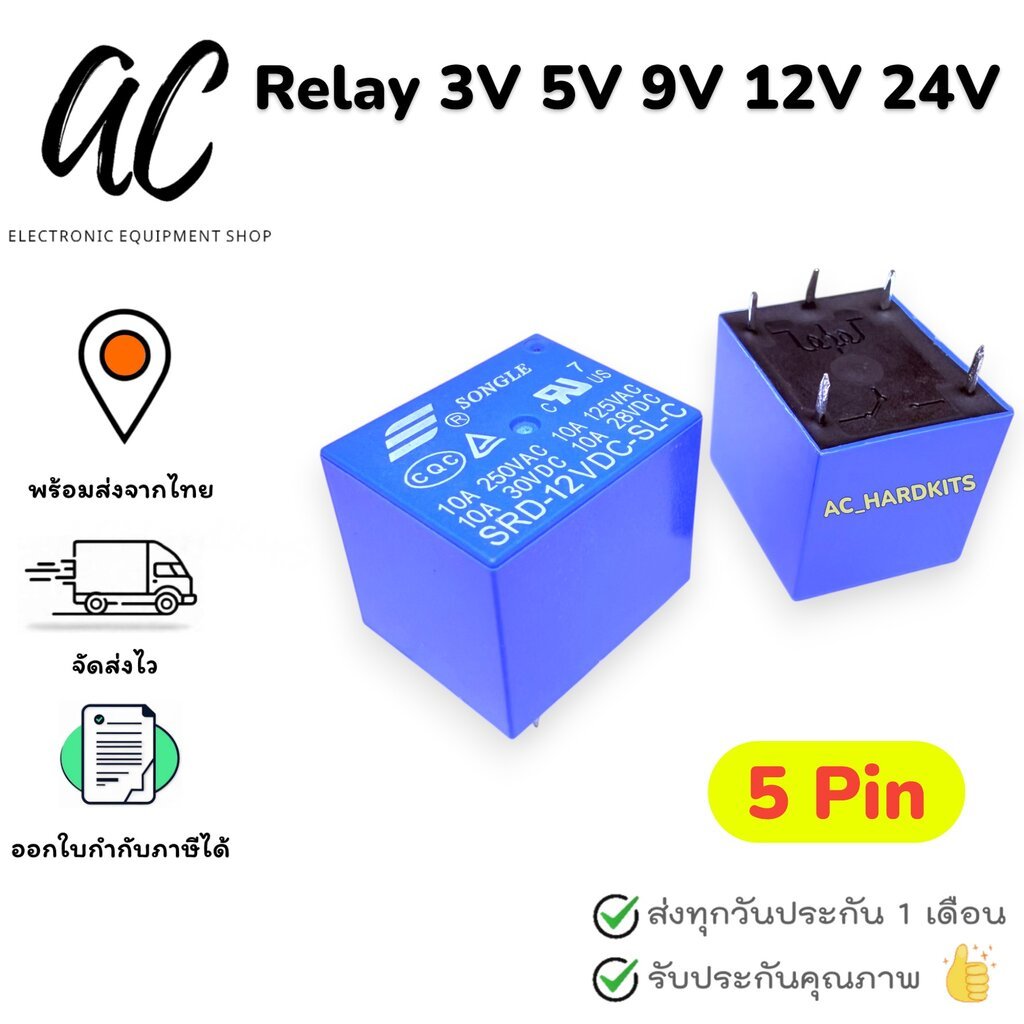 Relay 3V 5V 9V 12V 24V รีเลย์ 12 โวลต์ 250V 10A