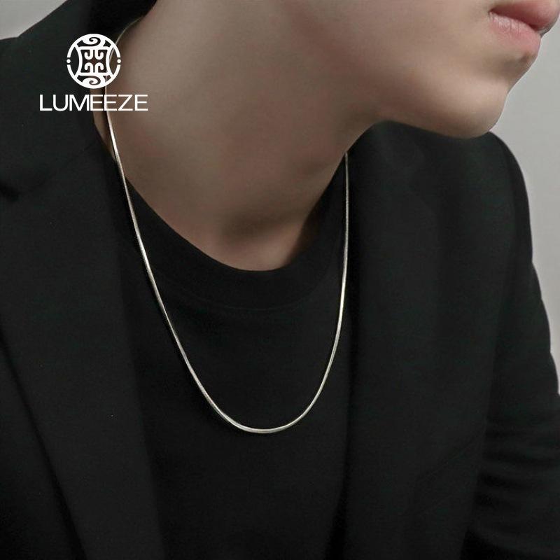 LUMEZE Punk Hip-hop 2MM งู Link Chain ไทเทเนียมสร้อยคอเหล็กสําหรับผู้ชายผู้หญิงเงินชายเครื่องประดับของขวัญ XL182 #