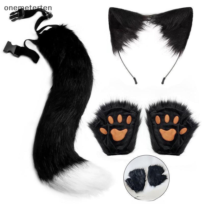 Rten 1/3 ชิ้น Fox Tail หูน่ารัก Paw ถุงมือ Plush ชุดคอสเพลย์ภาพเคลื่อนไหวนิทรรศการฮาโลวีน Party Props N