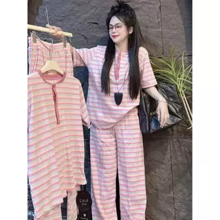 Mayura Stores No.Ce123 ชุดเซ็ท2ชิ้น เสื้อแขนสั้น+กางเกงขายาว (ลายทางกระดุมหน้า) ชุดเซ็ท ชุดเซ็ทแฟชั่น
