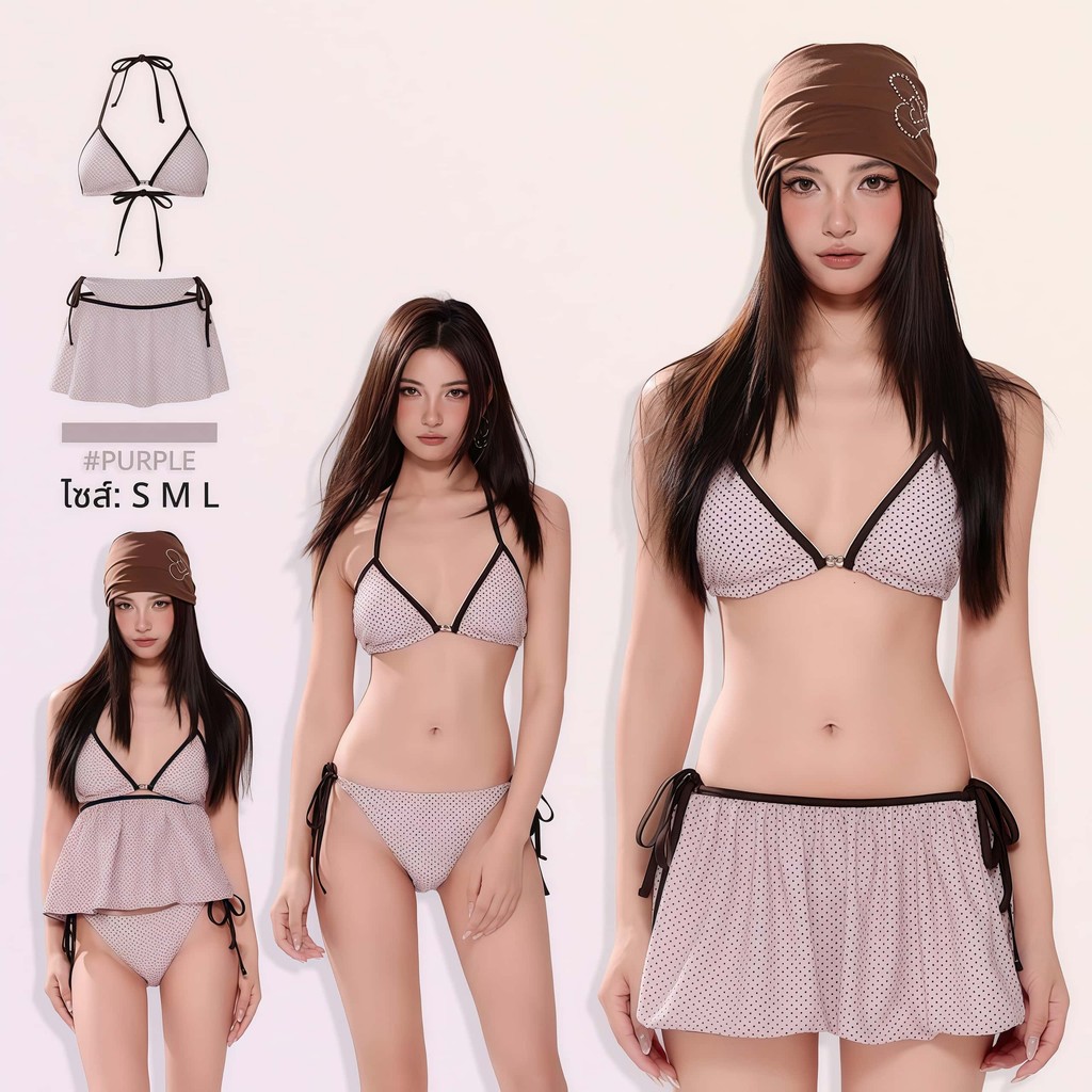 Hot.Bikini☀️จัดส่งตอนนี้☀️ชุดว่ายน้ำผู้หญิง บิกินี่ 3 ชิ้น ลายจุด สไตล์เซ็กซี่ สไตล์ฤดูร้อนใหม่ ผ้านิ่มใส่สบาย