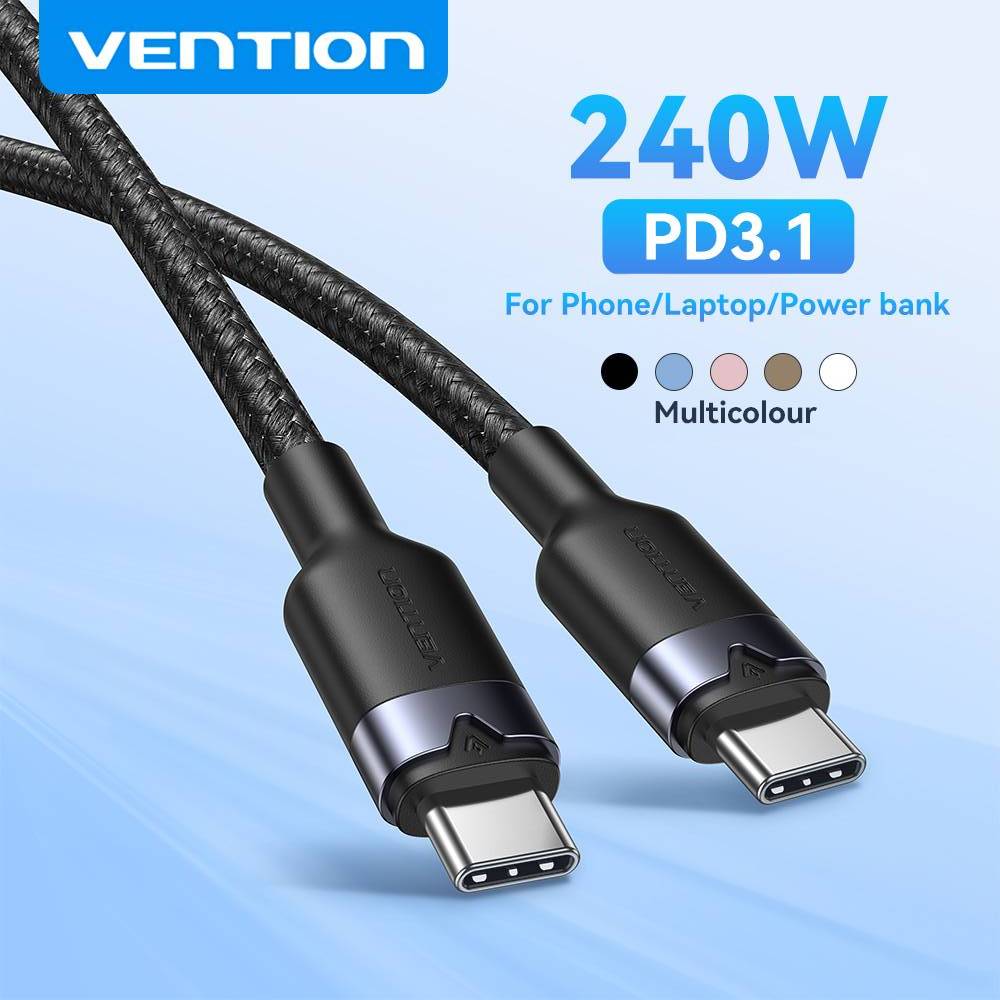 Vention USB 2.0 Type-C ชายกับ Type-C 5A สายอลูมิเนียมประเภท 240W สําหรับโทรศัพท์ Macbook samsung