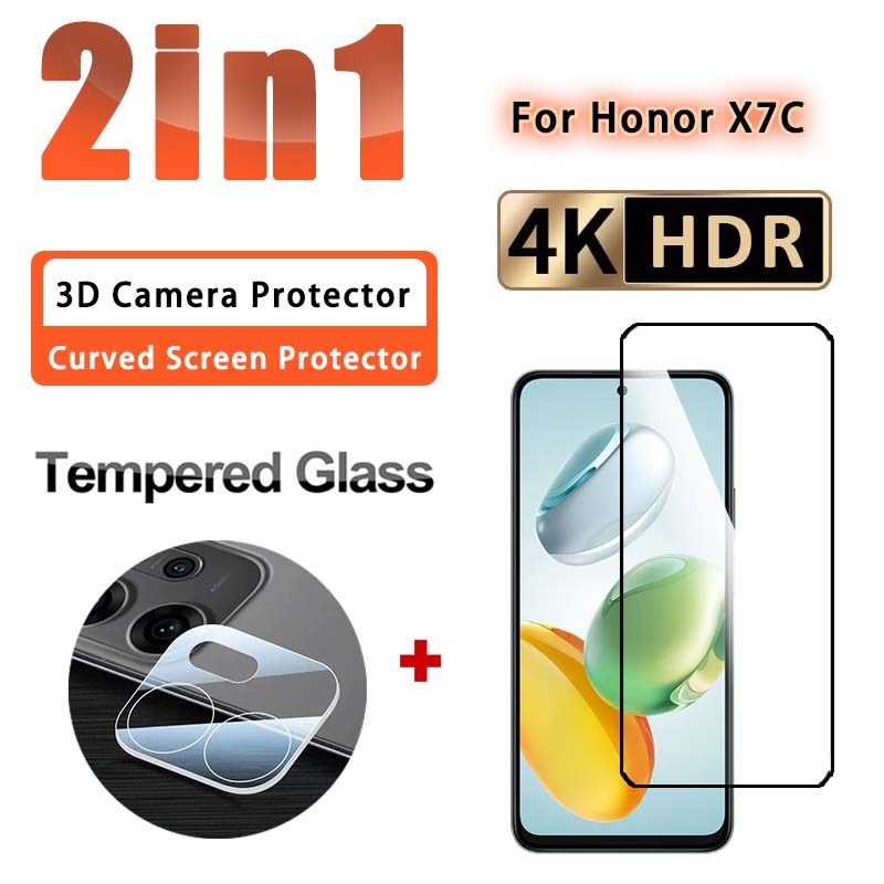 2 IN 1 Full Coverageฟิล์มHonor X7Cฟิล์มกระจกนิรภัยใสสําหรับHonor X7C X7B X7D X7A X6B X6A X6C X9D X8A