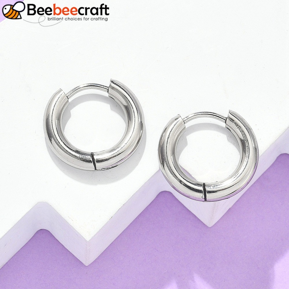 ต่างหูวงกลม Huggie Hoop สแตนเลส 316L ทนทาน ไม่อันตรายต่อคนเป็นภูมิแพ้โลหะ ขนาด 15x16.5x3 มม.