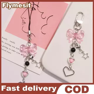 Flymesit Goth Y2K โทรศัพท์ Charm Bow Heart Star พวงกุญแจจี้กระเป๋าโทรศัพท์น่ารักอุปกรณ์เสริมสําหรับสาวผู้หญิงเครื่องประดับ EN