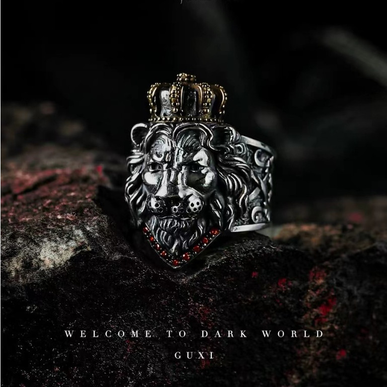 925 Sterling Silver Vintage Seiko Crown Lion King Open Ring