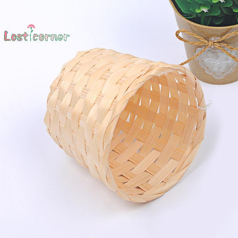[Lostcorner] ใหม่ Handmade ไม้ไผ่หม้อ Wier ตะกร้าฟาง Patchwork Wier หวาย Seagrass Storage Organizer 