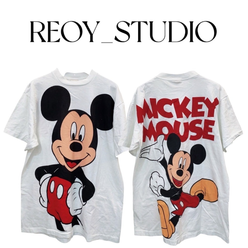 (จัดส่งตลอด 24 ชั่วโมง）REOY_STUDIO♥เสื้อยืด วินเทจ ทรงโอเวอร์ไซส์  Unisex  งานใหม่ ทำเก่า สกรีนลายหน้าหลัง ลายมิ๊กกี้