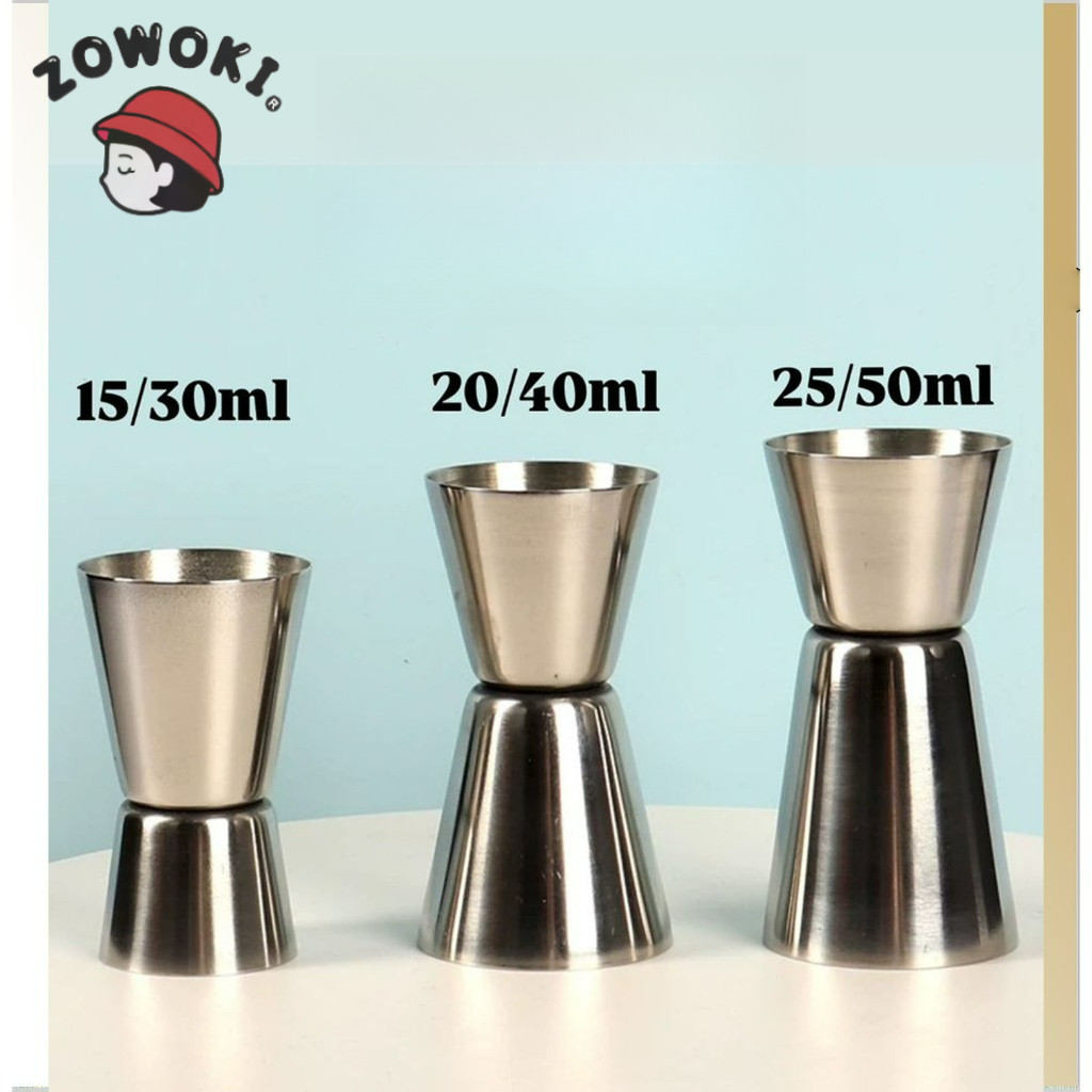 ZOWOKI Jigger สแตนเลสวัด 15/30ml 20/40ml 25/50ml cc ถ้วยตวงถ้วยตวง Jigger ถ้วยตวง
