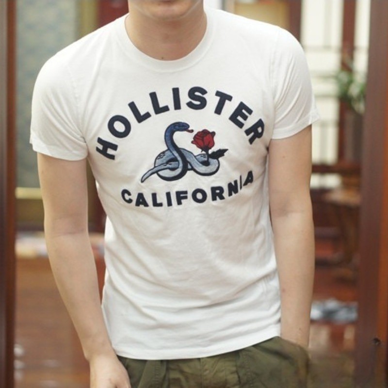 HOLLISTER  ขายร้อนHollister Retro Letter Seagull พิมพ์ Casual Streetwear แขนสั้นผ้าฝ้าย 100% คลาสสิก