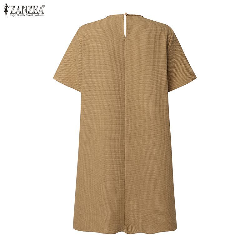 Zanzea ชุดเดรสเอไลน์สไตล์เกาหลี มินิมอล แขนระแก้มแบบรากลัน และเน้นลายพเลทตี้.texture สำหรับผู้หญิง — صورة 8