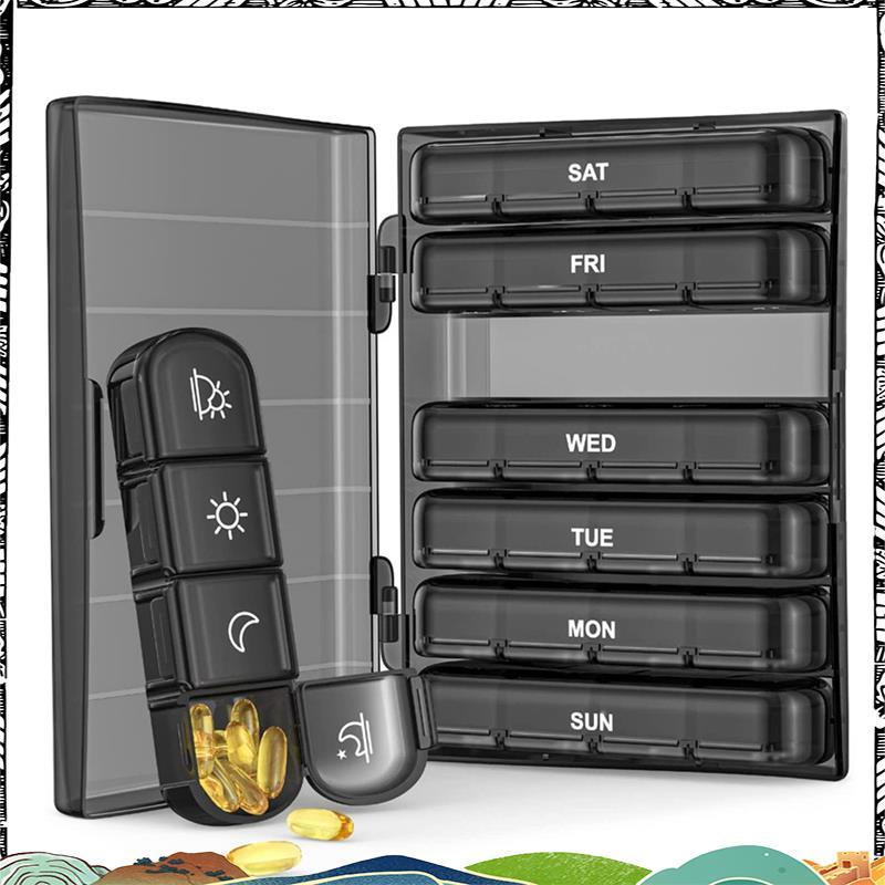 Super 1 Set Daily Pill Box Light-Proof Pill Case 4-Times A Day, 7 Day Portable for Travel