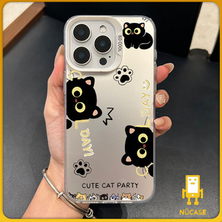 สำหรับ เคสไอโฟน 13 12 11 iPhone 16 15 14 PRO MAXเคสแมวดำน่ารัก แอปเปิ้ลโทรศัพท์ จัดส่งจากประเทศไทย