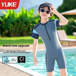 YUKE ชุดว่ายน้ำ one piece สำหรับเด็กผู้ชายและวัยรุ่น แห้งไว มีสารบล็อก UV UPF 50+