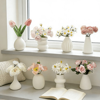 แจกันเซรามิกสีทึบศิลปะนามธรรมการจัดดอกไม้