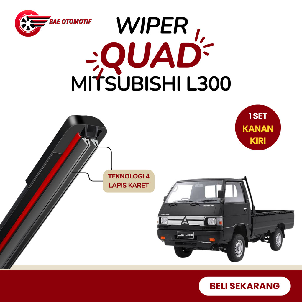 ที่ปัดน้ําฝน 4 ชั้น Quad สําหรับรถยนต์ Mitsubishi L300 รุ่นใบมีดไร้กรอบ ป้องกันรอยขีดข่วน 1 ชุดขวาแล