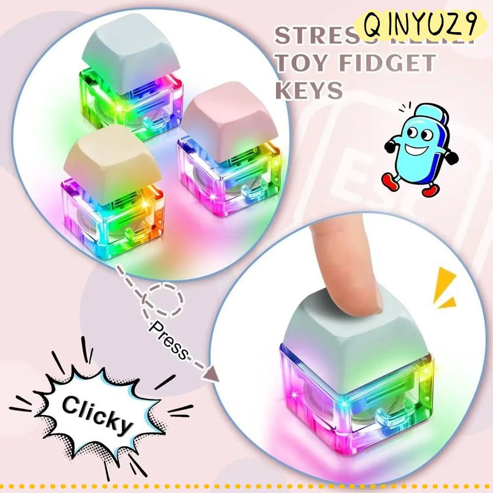 QINYUZ9QX Fidget พวงกุญแจ, พร้อมไฟ DIY คีย์บอร์ดนิ้วมือคีย์บอร์ด Caps, Pass The Time Keycap บรรเทาความเครียด Clicker ของเล่น