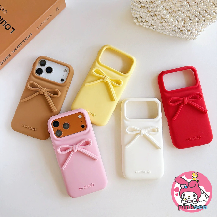Ins MacaronสีMatte 3D Bowknotเคสโทรศัพท์สําหรับiPhone 17 16 15 14 13 12 Pro Maxแฟชั่นที่เรียบง่ายซิลิโคนอ่อนนุ่มกันกระแทกปลอก