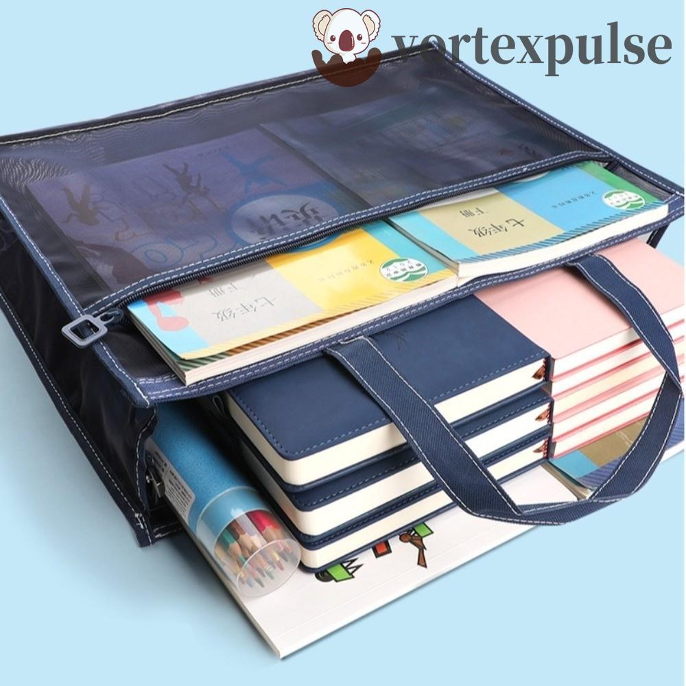 VORTEXPULSE กระเป๋าหนังสือเอกสาร, A3 กระเป๋าซิปความจุขนาดใหญ่, Mutuli-Purpose Mesh Creative Canvas B