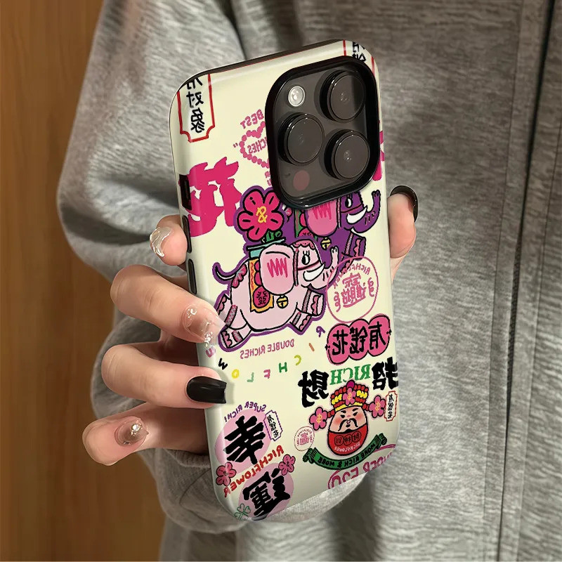 เปลือกแข็งสองชั้นเคสโทรศัพท์ป้องกันลายนิ้วมือสนุกสองดัมโบ้ดอกไม้ที่อุดมไปด้วยเหมาะสําหรับiPhone 17 1