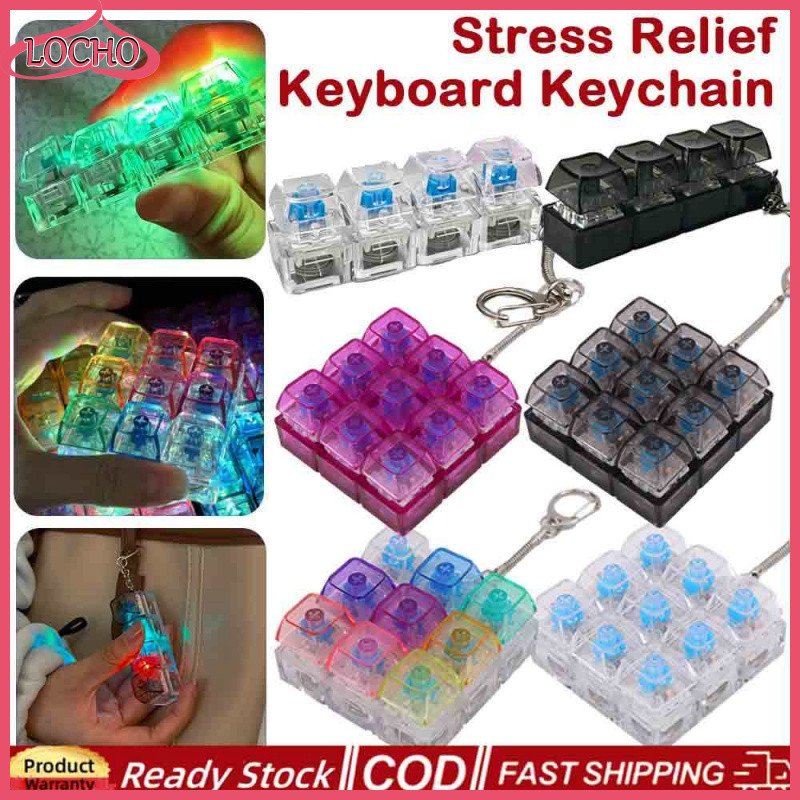 [locho store]4/9 Key Stress Relief คีย์บอร์ดพวงกุญแจ Fidget ผ่อนคลาย DIY Key Mechanical Keyboard RGB Light Switch Tester คีย์บอร์ดของเล่นของขวัญ
