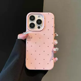 สำหรับ IPhone 15 16 17 11 12 13 14 Pro Max XR X XS Max 7 15 8 16 Plus ลายหัวใจรัก เคสเหมือนเปลือกลิ้นจี่ เคสสำหรับไอโฟน