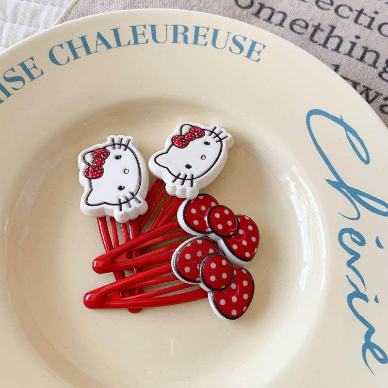 กิ๊บติดผมสีแดง กิ๊บติดผมรูปโบว์การ์ตูนเฮลโลคิตตี้ เครื่องประดับผมน่ารักสำหรับนักเรียนหญิง