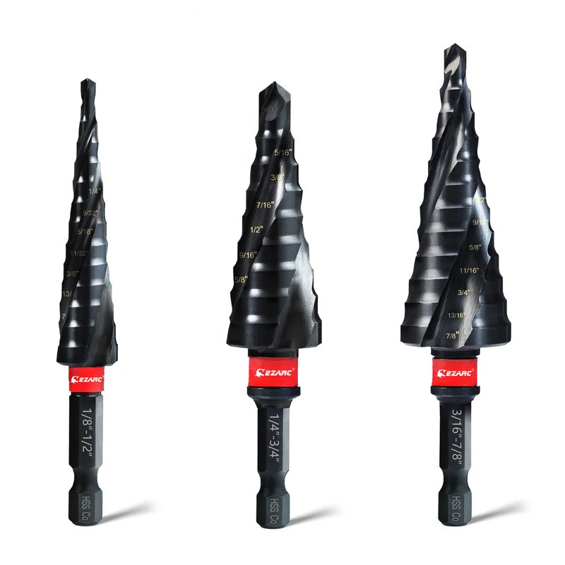 3PCS Step Drill Bit สําหรับโลหะ, 1/8"-7/8" Step Drill Bit ชุด, 1/4 "Hex Shank, M35 Cobalt, ทนต่อการส