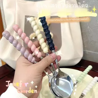 【แพ็ค 5 ชิ้น】ช้อนส้อมสแตนเลสสีมุก ด้ามเซรามิก กันลื่น