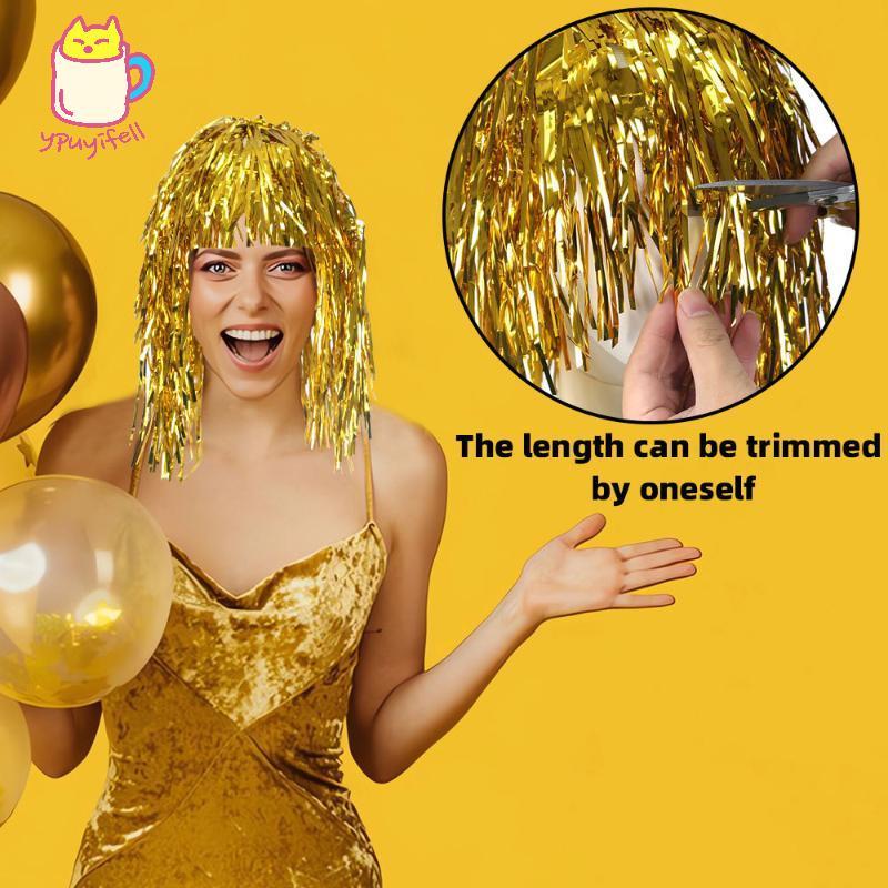 หมวกfoil tinsel และวิกผมแฟนซีสำหรับผู้ใหญ่ พร้อมใช้งานในงานปาร์ตี้และคอสเพลย์