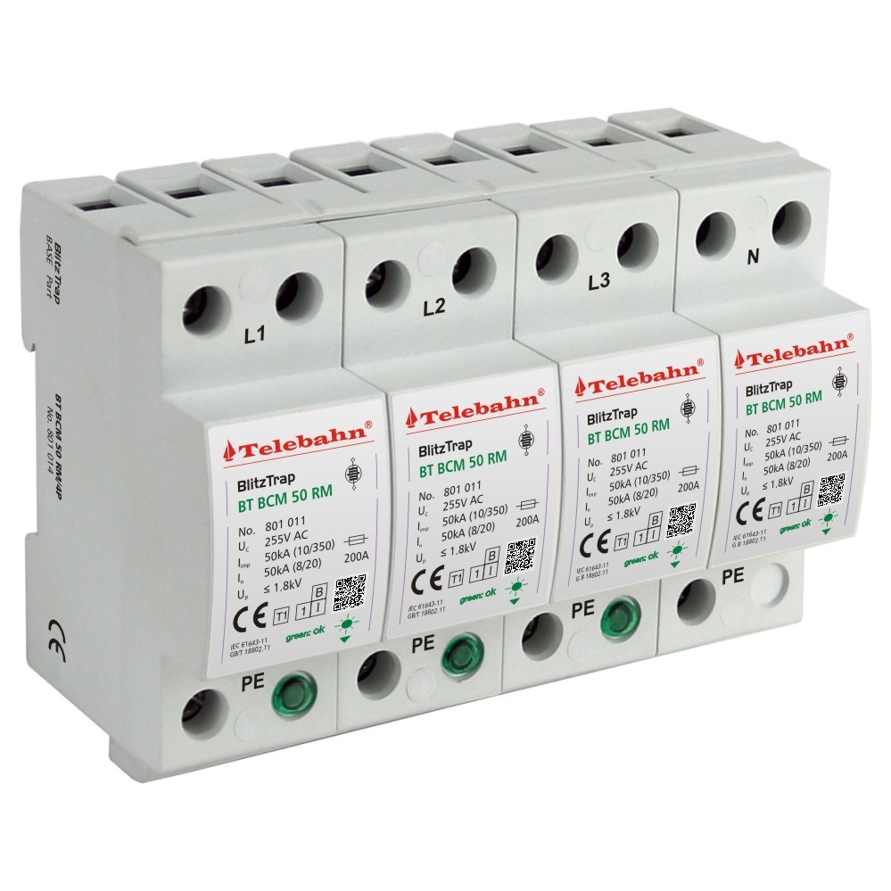 Liche TVSS Surge Protection T1 255V AC 50kA 100kA 4P 3 เฟส Surge Protector SPD สําหรับ TN-S