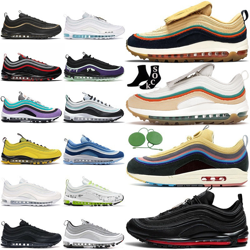 Air max 97 รองเท้าวิ่ง Lucky and Good Halloween Sean Wotherspoon สีดํา Jesus Bright Citron Gradient 