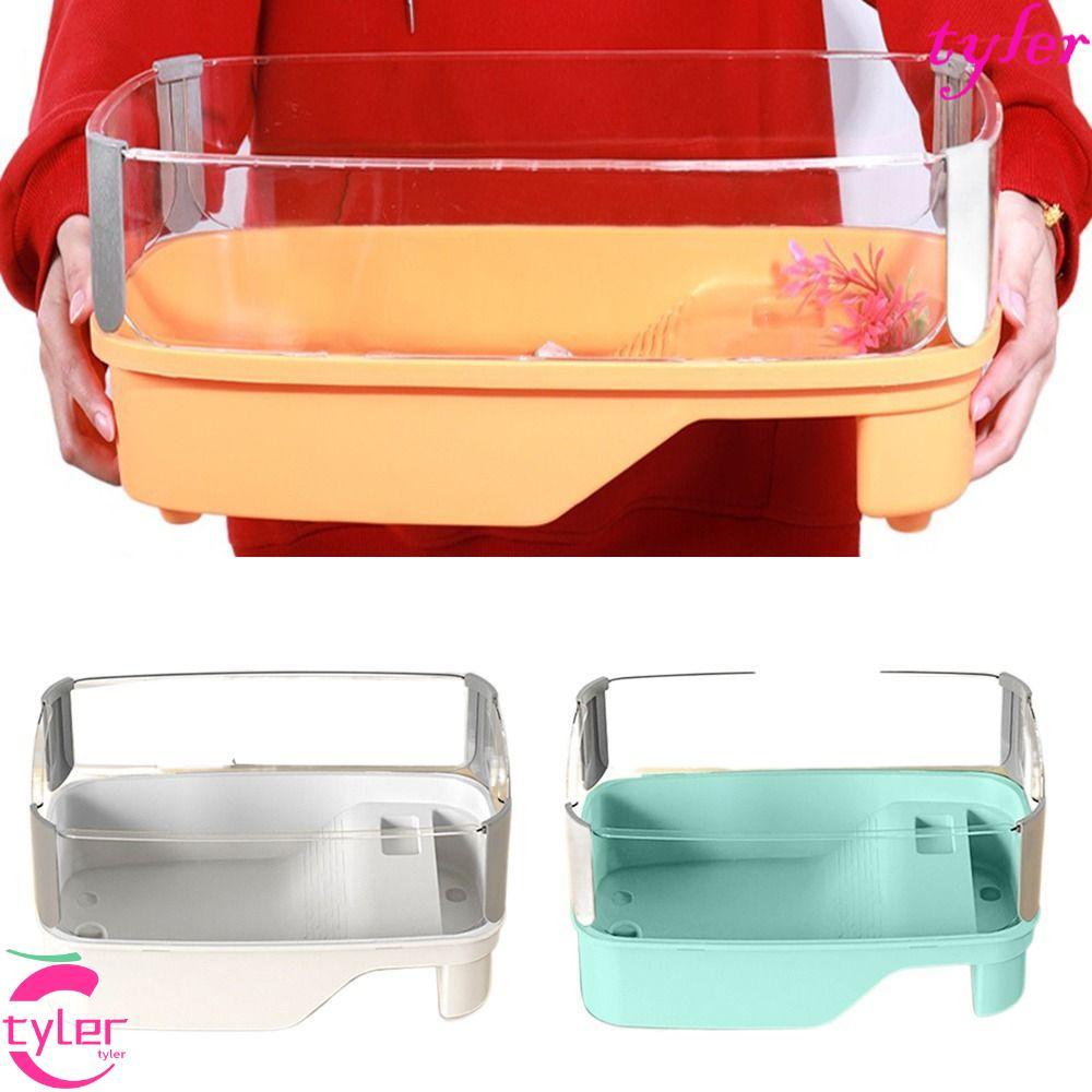 TYLER Turtle Tank, Bask Platform Bottom Drain Turtle House, ทนทาน Multi-function Area รั้วสูง Anti-e