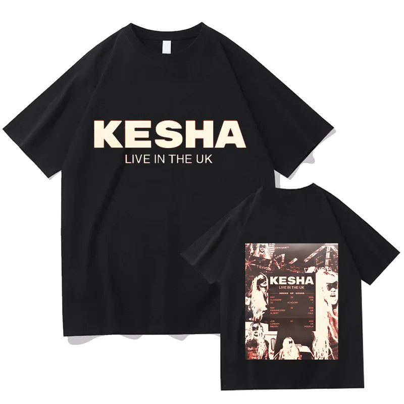 Kesha Live in The UK 2026 เสื้อยืด House of Kesha สําหรับแฟนๆ Tshirt ผู้หญิงผู้ชายผ้าฝ้ายเสื้อยืดแฟช